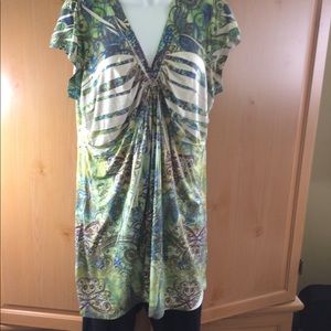 Romantic Boho top in greens and purple